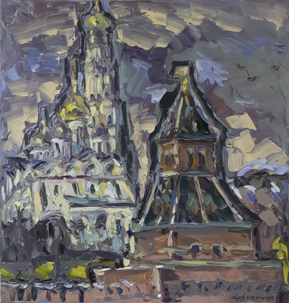 The Taynitskaya Tower and the Kremlin Cathedrals. Oil on canvas, H 60 x W 57 cm (H 23.6 x W 22.4 inches). 2012