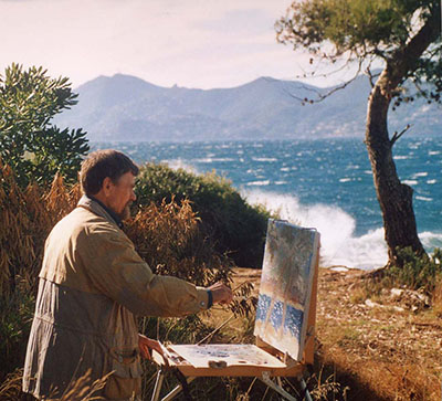 Nikolai Kuzmin right in the middle of creating, on the island of Saint Honorat in France (near Cannes)