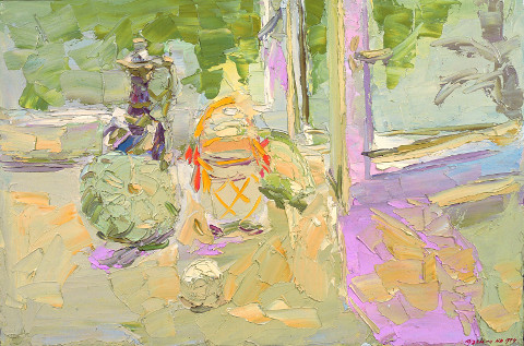 August. Still life with a custard marrow. Oil on canvas, 54 x 80 cm (21.3 x 31.5 inches). 1994.