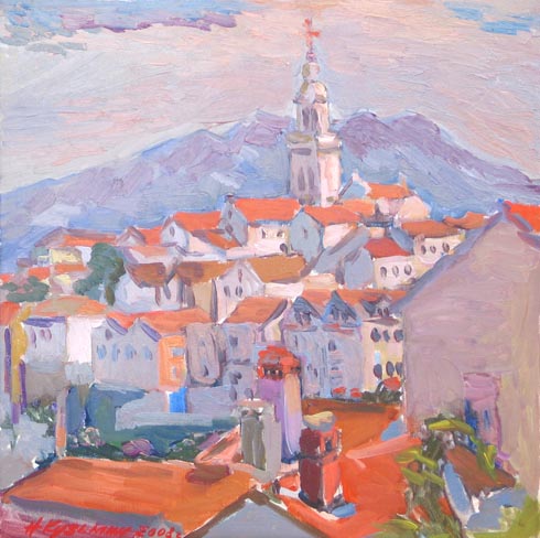 The old town. Korčula. Oil on canvas, 40 х 40 cm (15.7 x 15.7 inches). 2008.