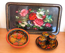 Khokhloma-style wooden tableware