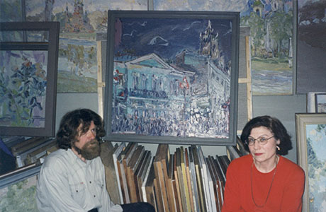 Nikolai Kuzmin in his Muscovite workshop, with his wife Zoya Kuzmina