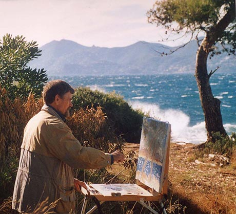Nikolai Kuzmin right in the middle of creating, on the island of Saint Honorat in France (near Cannes)