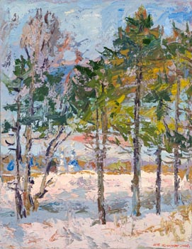 On a sunny winter day in the outskirts of Moscow. Oil on canvas, 90 x 70 cm (32.8 x 27.6 inches). 2008